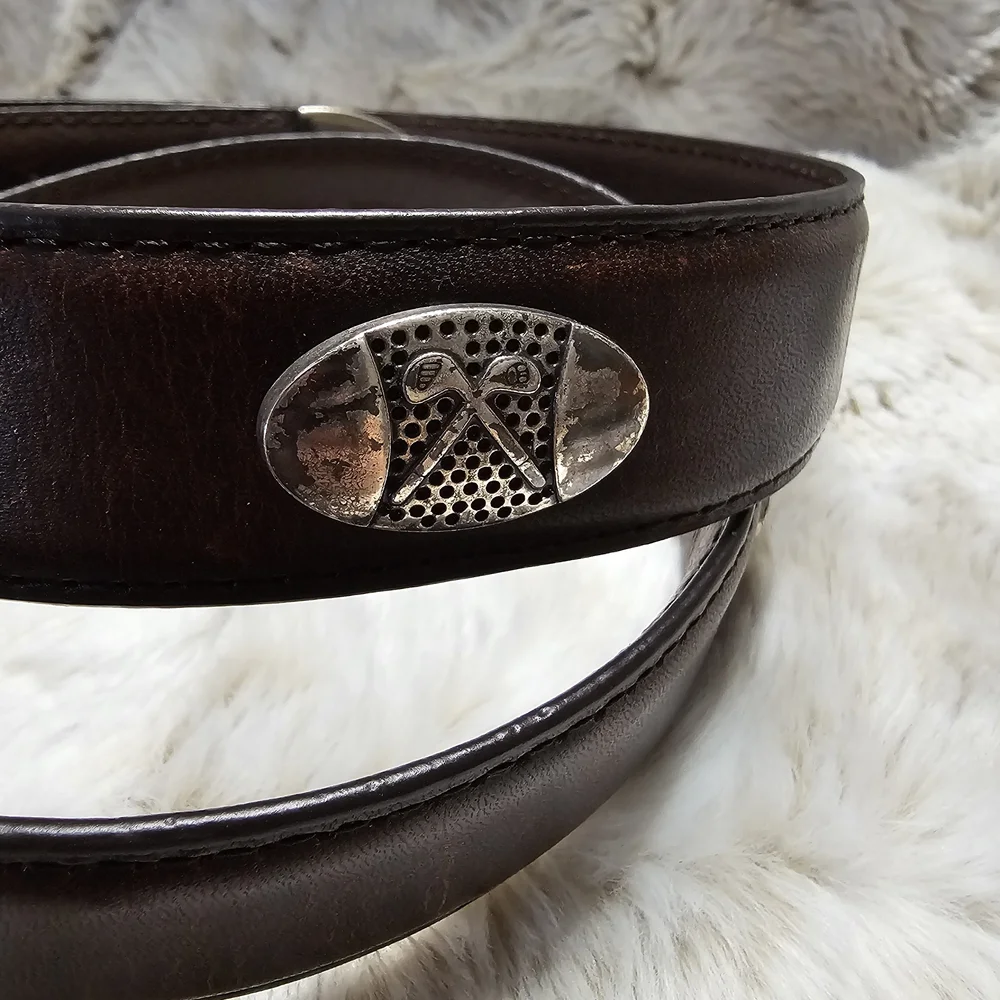 Vintage AML 3000 Golf Club‎ Concho Belt Black Oil Tan Leather Silver SZ 40